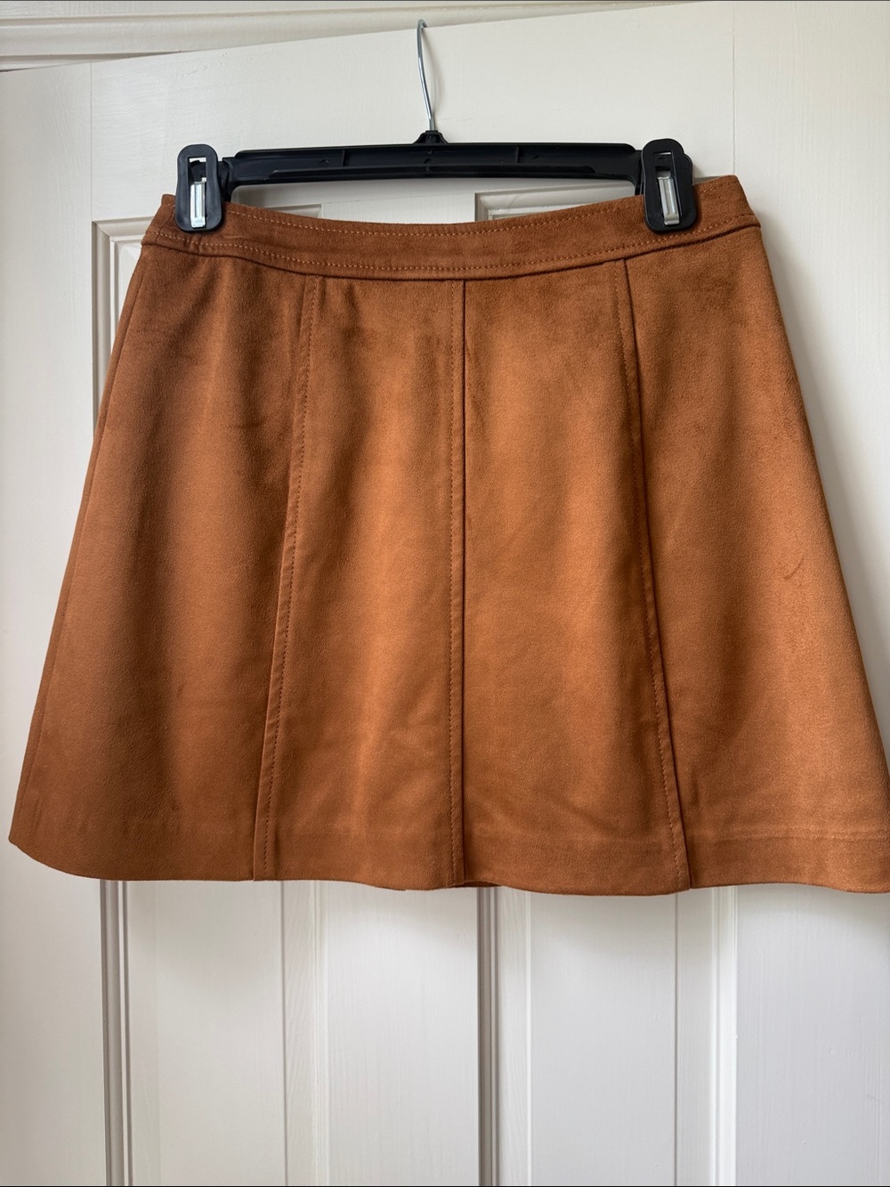 Zara Cognac Faux Suede Button-Front A-Line Skirt - Picture 3 of 4